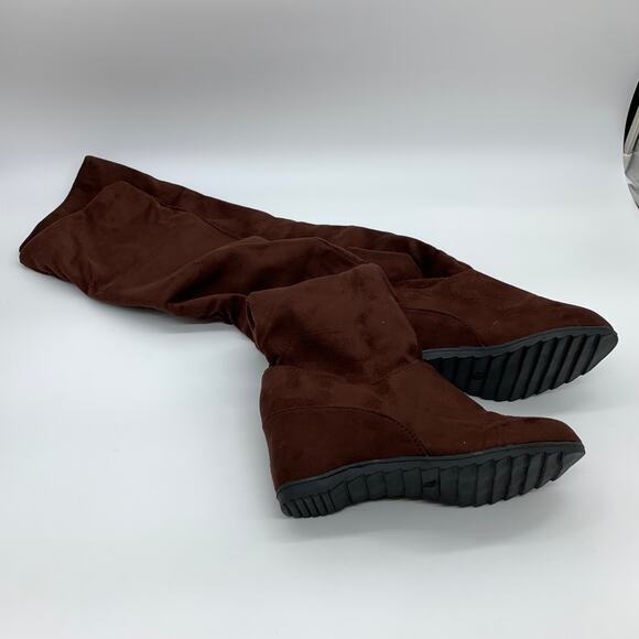 Women's Brown Boots Size 6.5 Over The Knee Wedge Boot - Picture 3 of 10